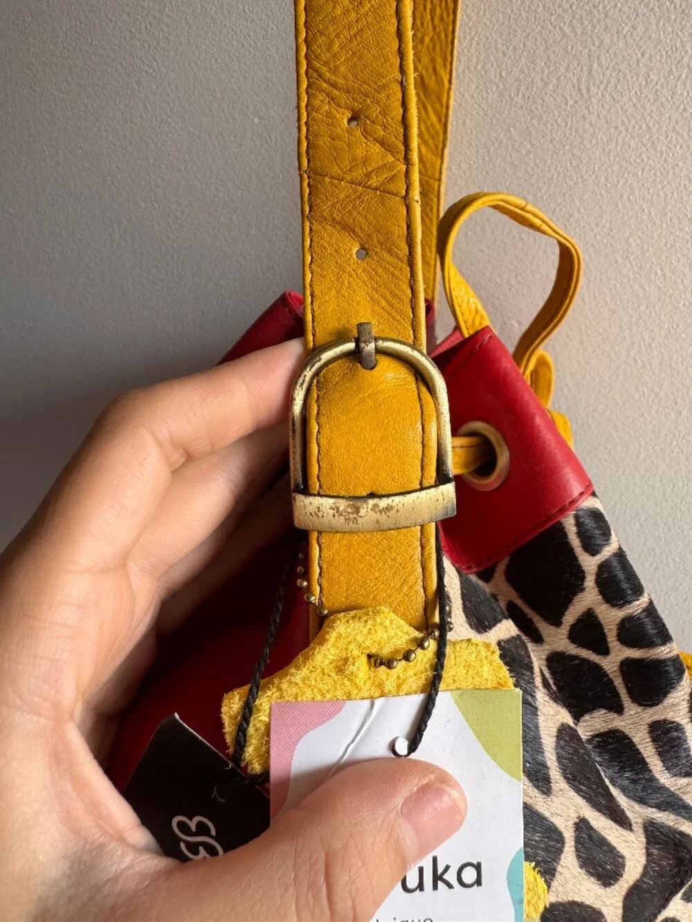 NWT Soruka Giraffe Print Leather Bucket Bag